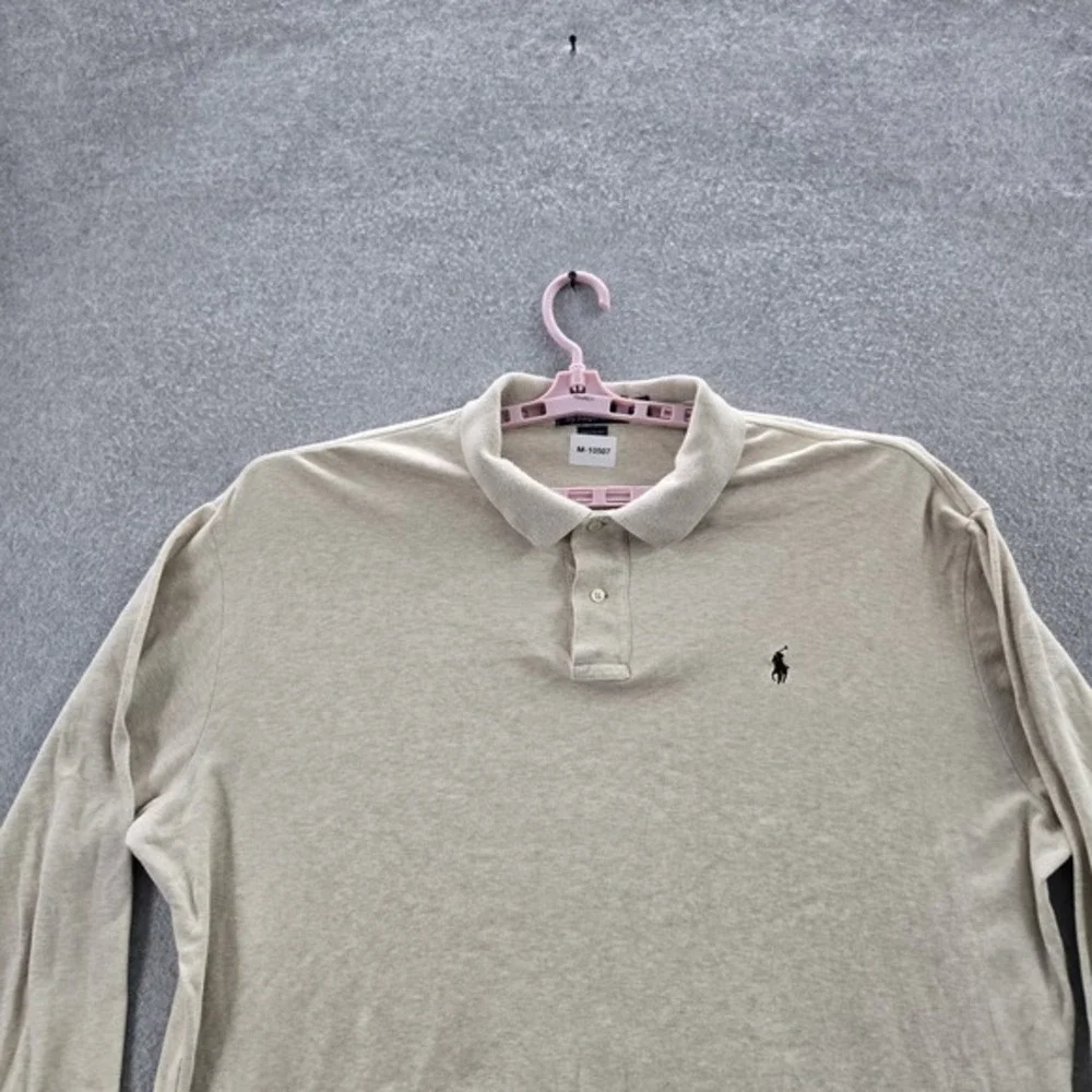 VINTAGE Polo By Ralph Lauren Men Polo XXL Beige Long Sleeve Logo Pony Embroidere